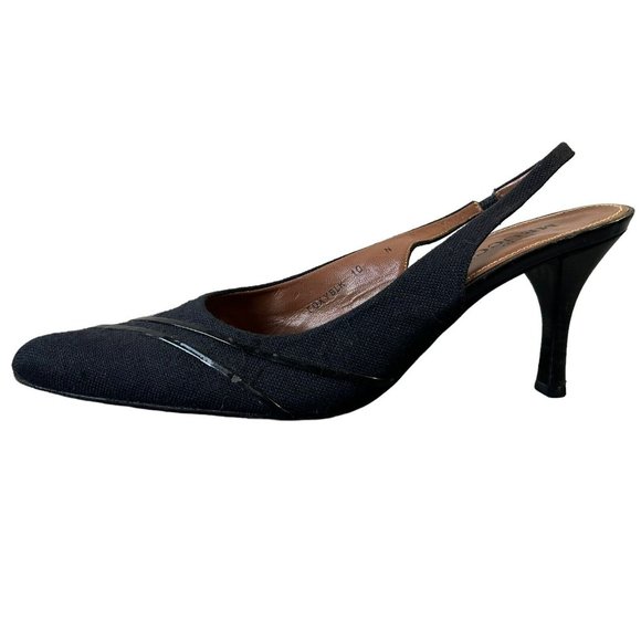 Sesto Meucci Black Fabric & Patent Leather Slingback Pointy Toe Heels Womens 10N - Picture 4 of 15